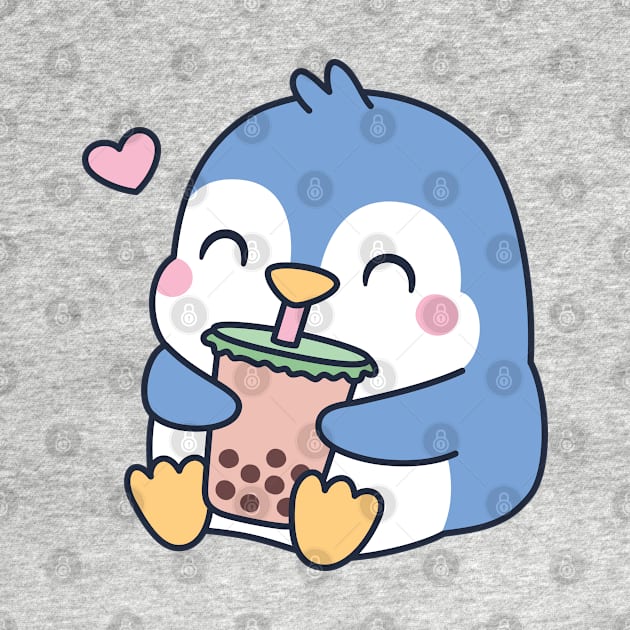 Cute Little Penguin Loves Boba Tea by rustydoodle